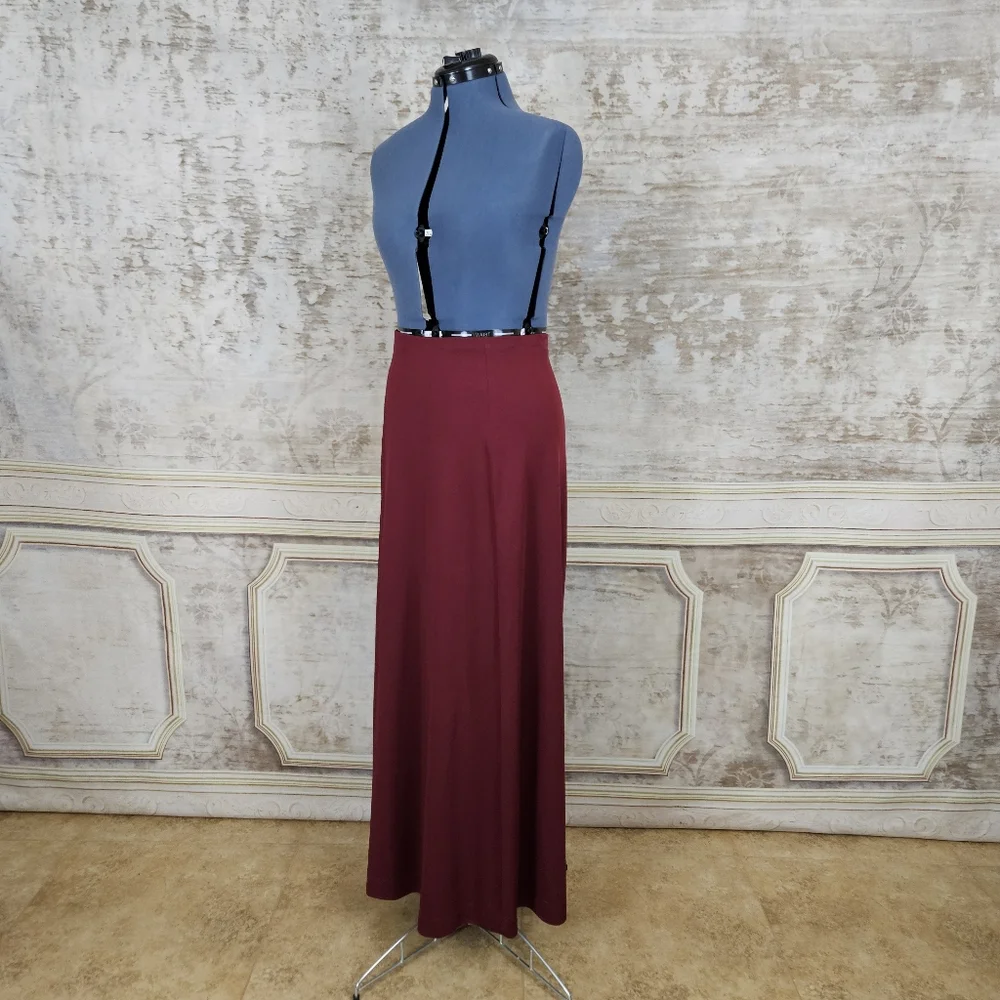 Vintage 1970s Burgundy Maxi Skirt M Long Flowy Whimsigoth Medium Maroon Red VTG